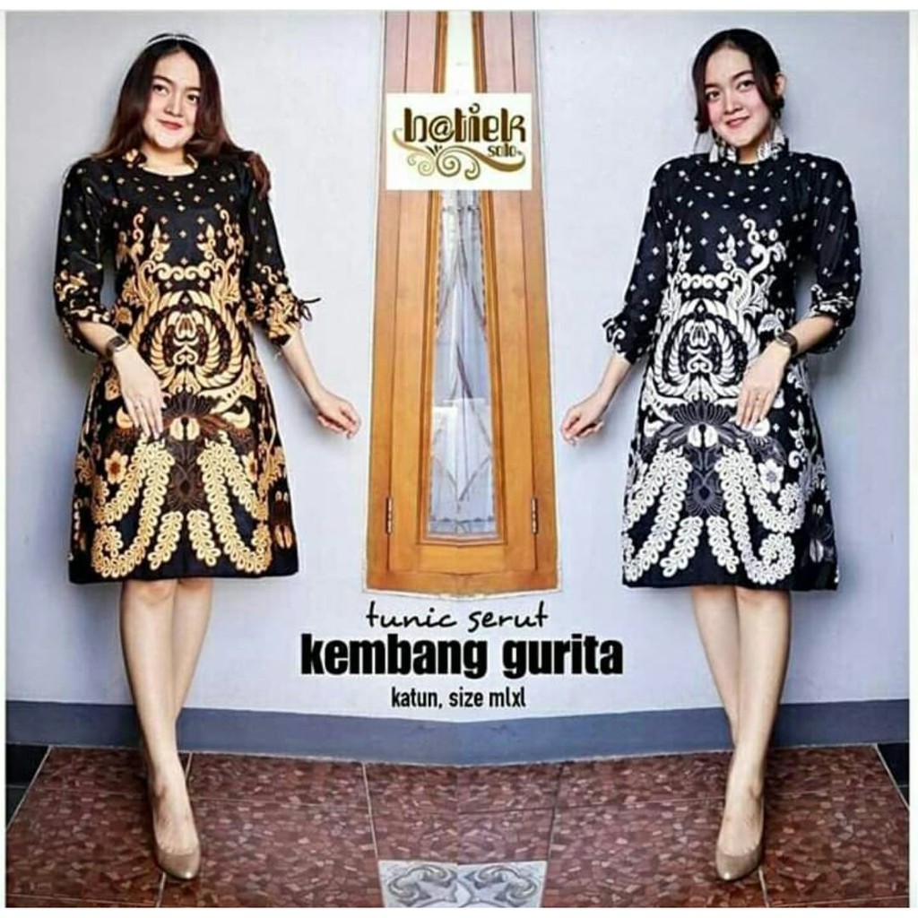 Tunic Kembang Gurita Dress Batik Wanita Modern Kondangan Premium Lengan Serut