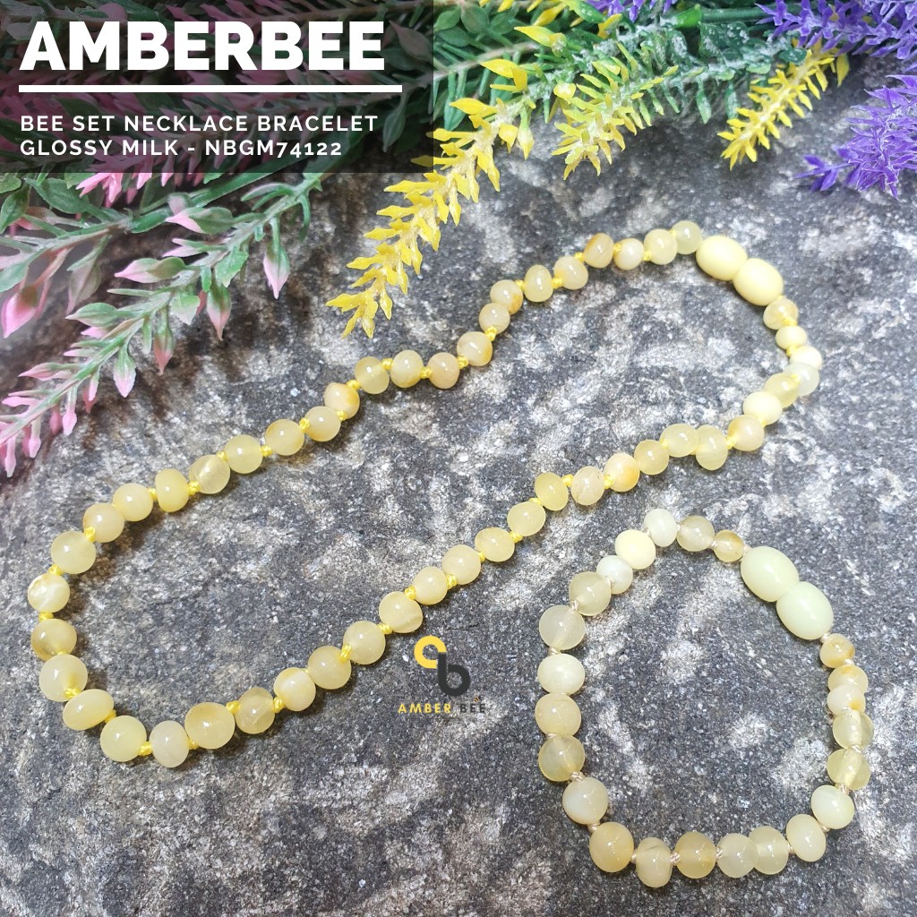 NEW Set Kalung Gelang Amber Baltic Anak Premium Glossy Milk NBGM74122 By Amber Bee