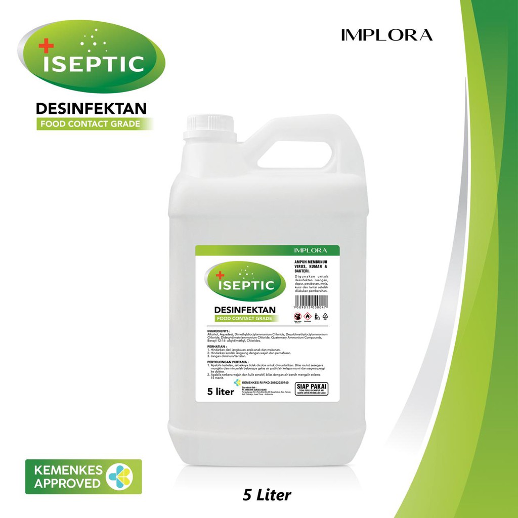 DESINFEKTAN 5L IMPLORA ISEPTIC HAND SPRAYER KEMENKES FOOD GRADE DISINFEKTAN ANTISEPTIC SANITIZER 5 L