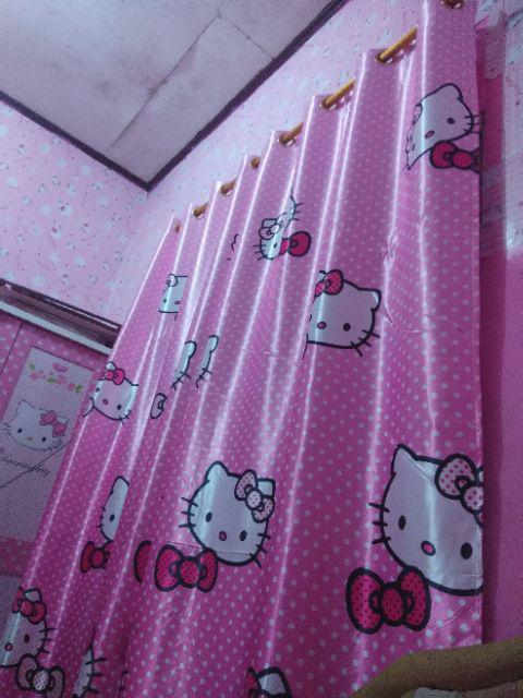 Gorden hellokitty pink blackout import pintu jendela  rumah 