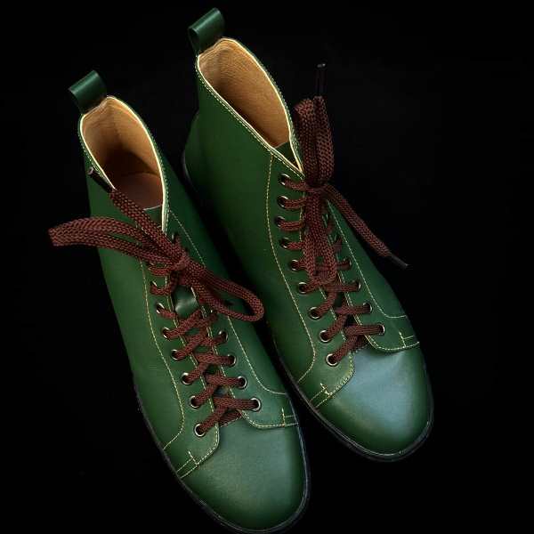 Sepatu Kulit Sneakers Pria Hijau Olive Handmade Original Kulit Sapi