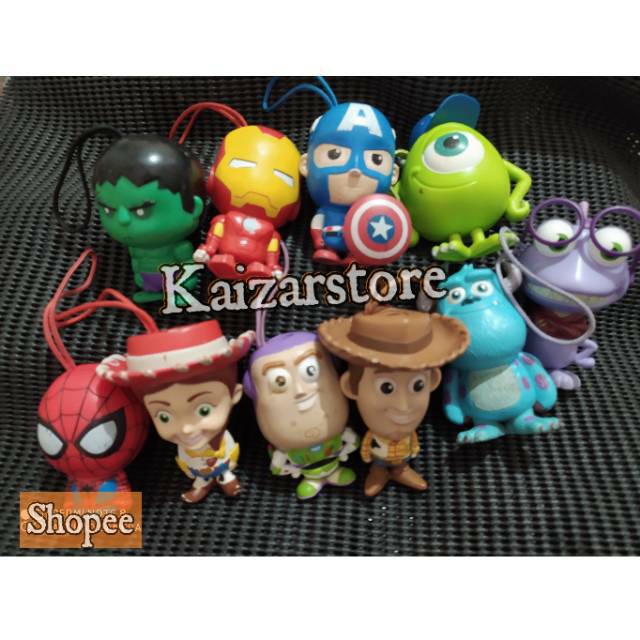 Hadiah Alfamart merchandise Gantungan Kunci Disney Pixar Marvel Monster inc mcd Hulk Spiderman Woody