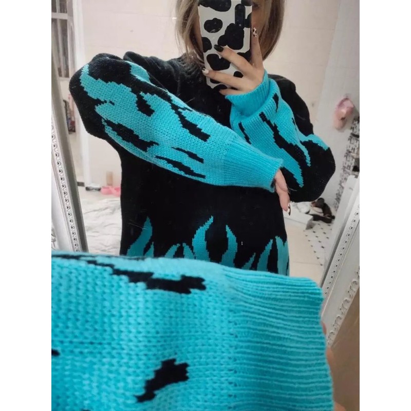 SWEATER RAJUT PULL OVER BIG SIZE PRIA WANITA KOREA AMERIKA FLAME API ORIGINAL HN5