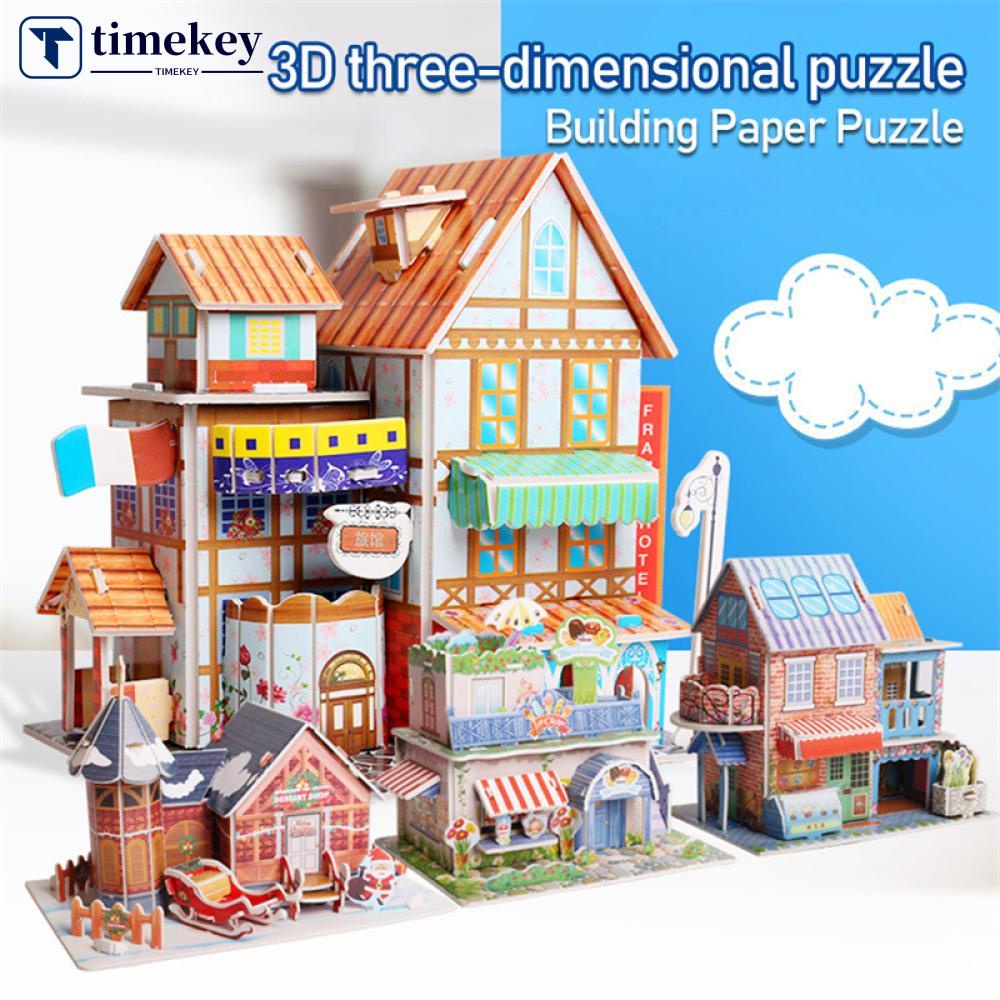 Timekey Mainan Puzzle Rakitan Simulasi Villa Kastil 3D Manual DIY Untuk Anak P3Z2