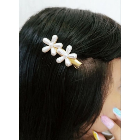 Jepit Korea Bunga Mutiara Rose Flower Pearl Korean Hairpin Jepit Rambut dua bunga