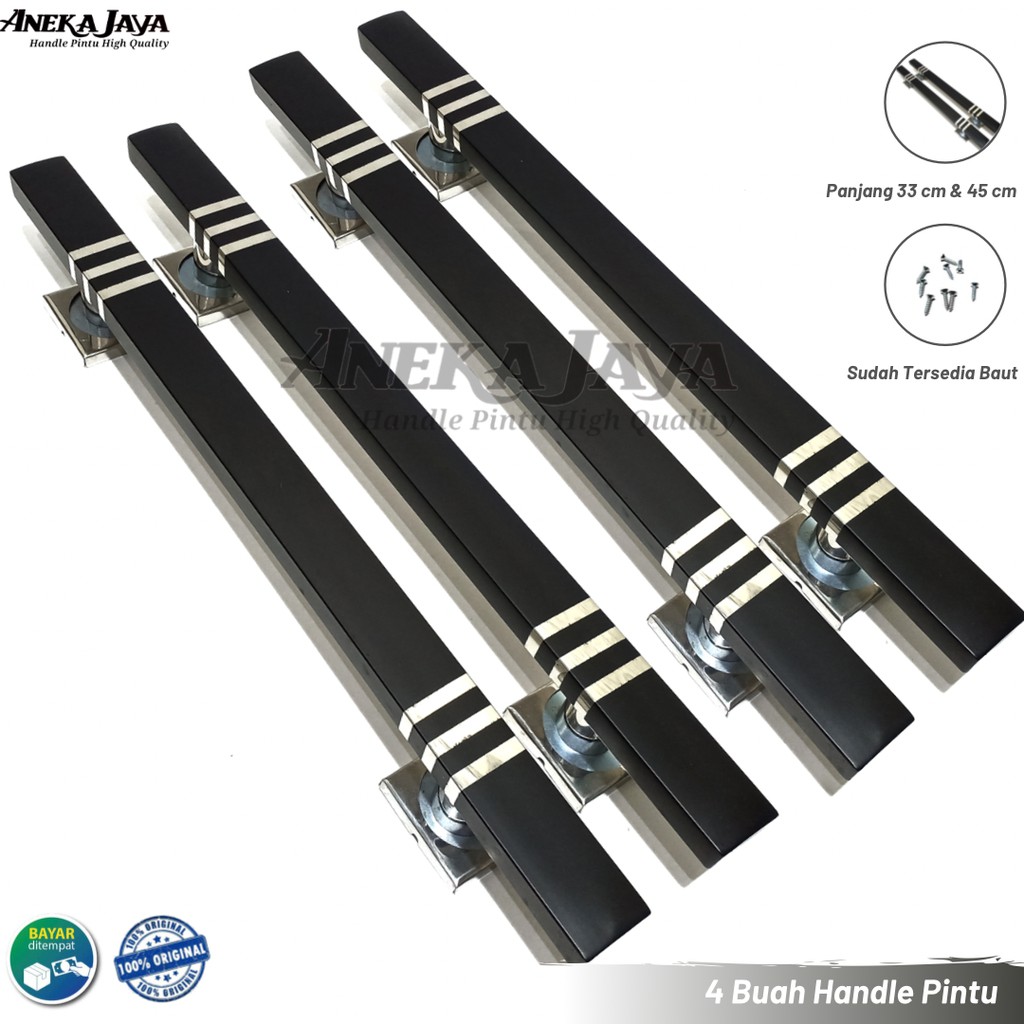 Paket 4 handle Pintu rumah Panjang 33 cm &amp; 45 cm warna hitam / Gagang pintu rumah depan kupu tarung