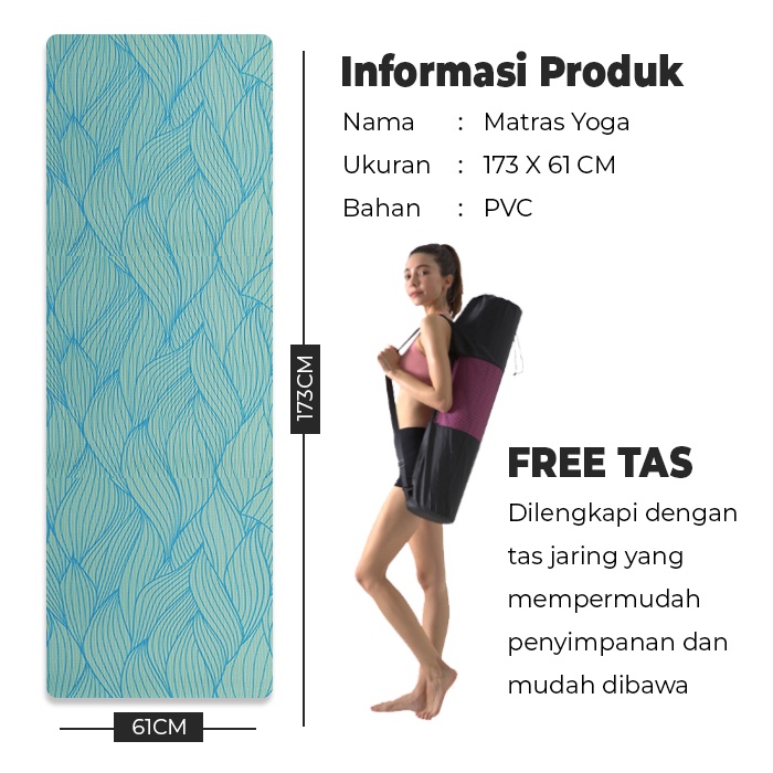 Matras Yoga Firnes Senam Mat Anti Slip Warna Double Layer FREE TAS Size 61x173cm Bahan PVC Tebal Premium Import Terbaru Peralatan Olahraga Senam - DD-8 - LuckyStar