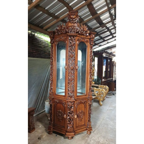 lemari sudut sima kayu jati | bufet pojok ukir jepara