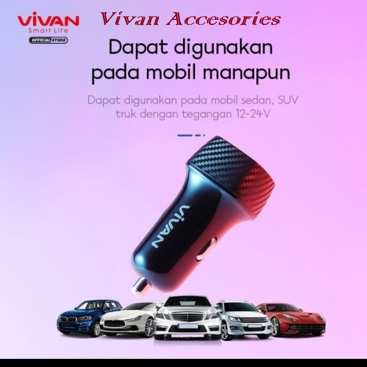 Vivan Car Charger CC02C 3.4A Dual USB Smart IC Quick Charging Original