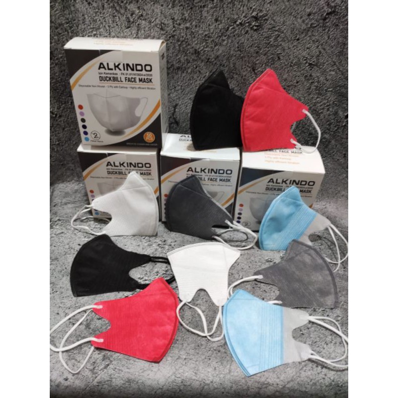 Ready stok dapat 10 pc MASKER duckbill alkindo garis dewasa. masker duckbill alkindo face mask 3 ply