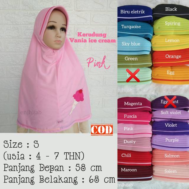 JILBAB ANAK SIZE S USIA 4 - 7 TAHUN VANIA ICE CREAM HIJAB SEKOLAH PAUD TK SD