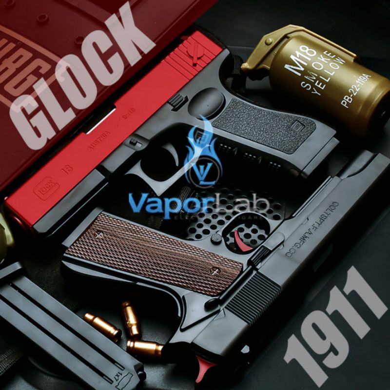 pistol mainan anak glok 1911 toy gun magazine peluru busa foam eva soft shell ejection bullet