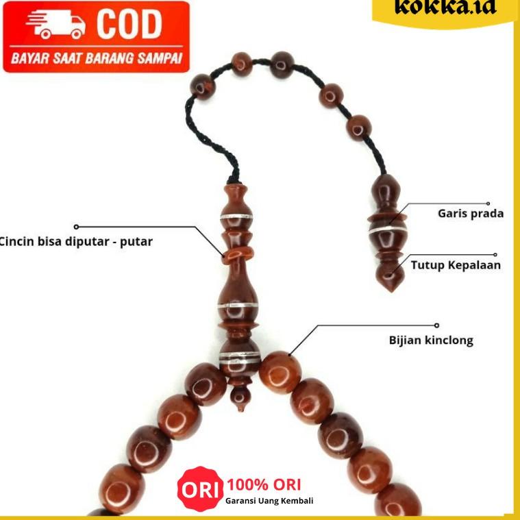 [MD.01Jl22ᴹ] Tasbih Kayu Kaukah Original 99 Butir Motif Bulat Prada Tasbeh Kokka Kaoka Ukuran Besar 