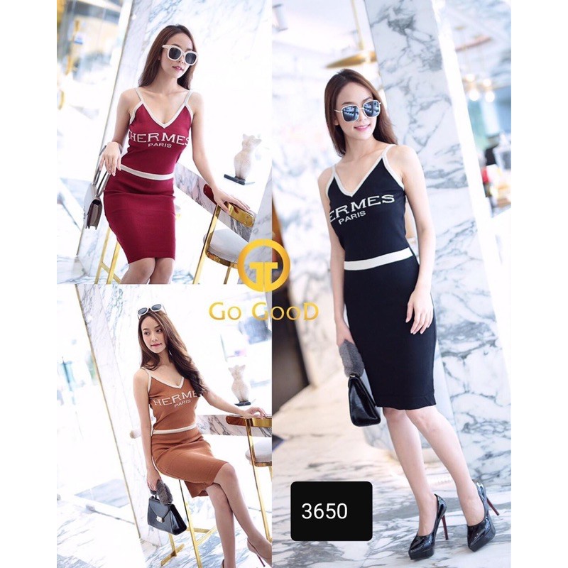 PAKAIAN DRESS BODYCON KNIT RAJUT IMPORT WANITA LENGAN YOU CAN SEE FASHION PEREMPUAN F3650