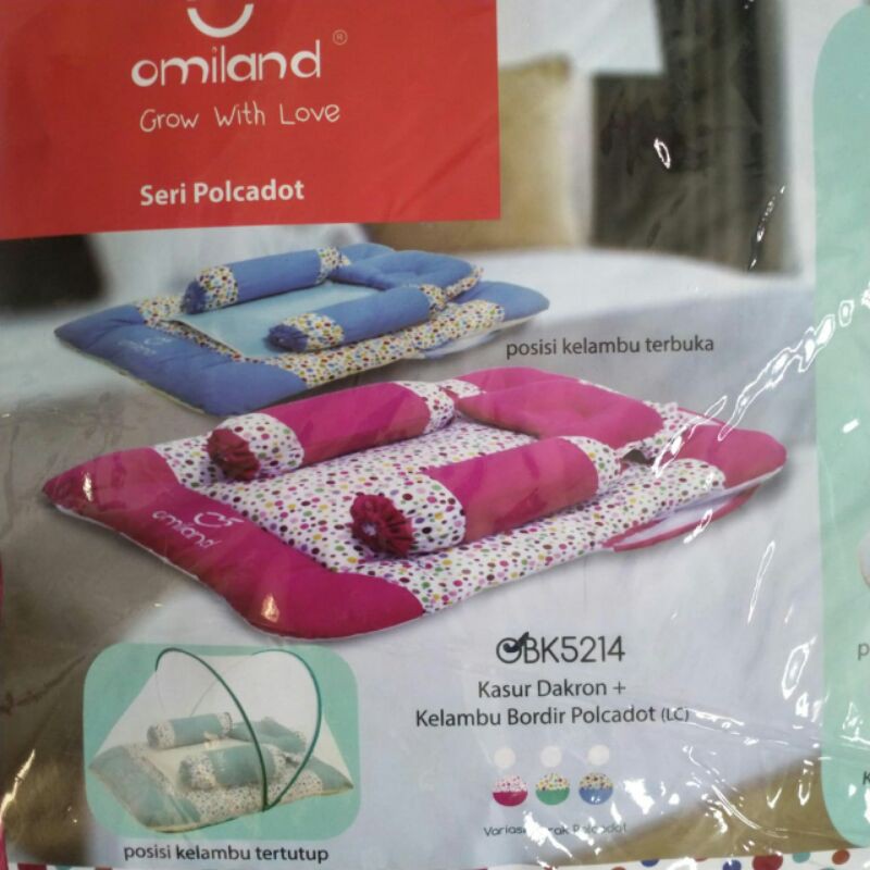 Kasur Bayi Dakron Kelambu Bordir Polkadot Pink Omiland 5214