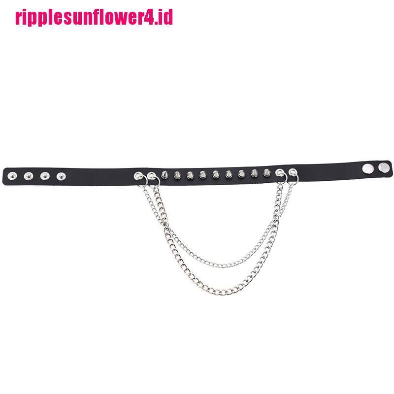 Kalung Choker Bahan Kulit Aksen Rivet Gaya Punk Gothic