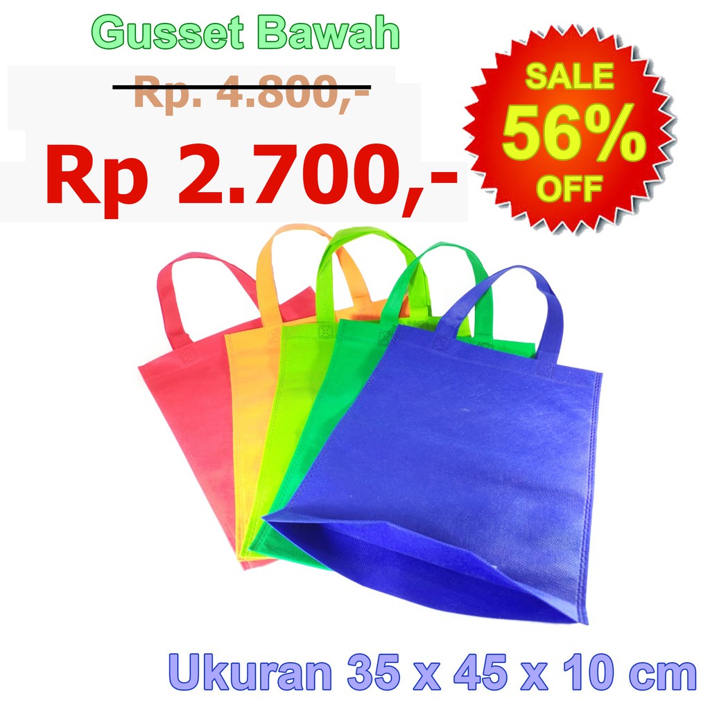 

Tas Spunbond / Pouch Bag / Goodie Bag Model Gusset Bawah 35x45x10cm