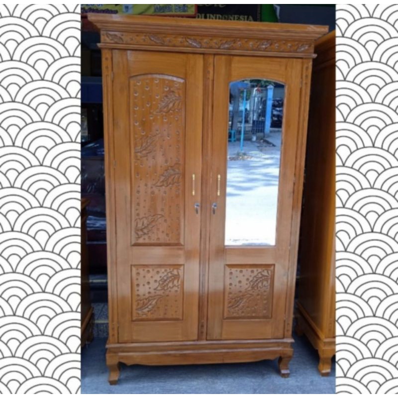 *GRATIS ONGKIR* LEMARI JATI 2 PINTU 1 GANTUNG 1 AMBALAN LEMARI BAJU LEMARI PAKAIAN LEMARI KAYU JATI 