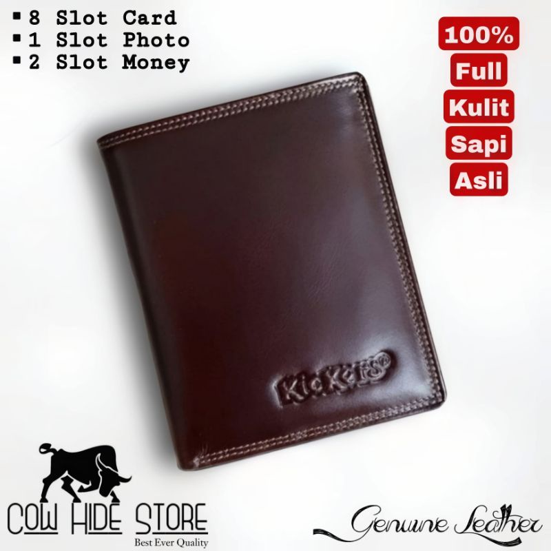 Dompet Pria Kulit Asli Bifold Up Emboss Kickers - 11 Slot-Dark Brown