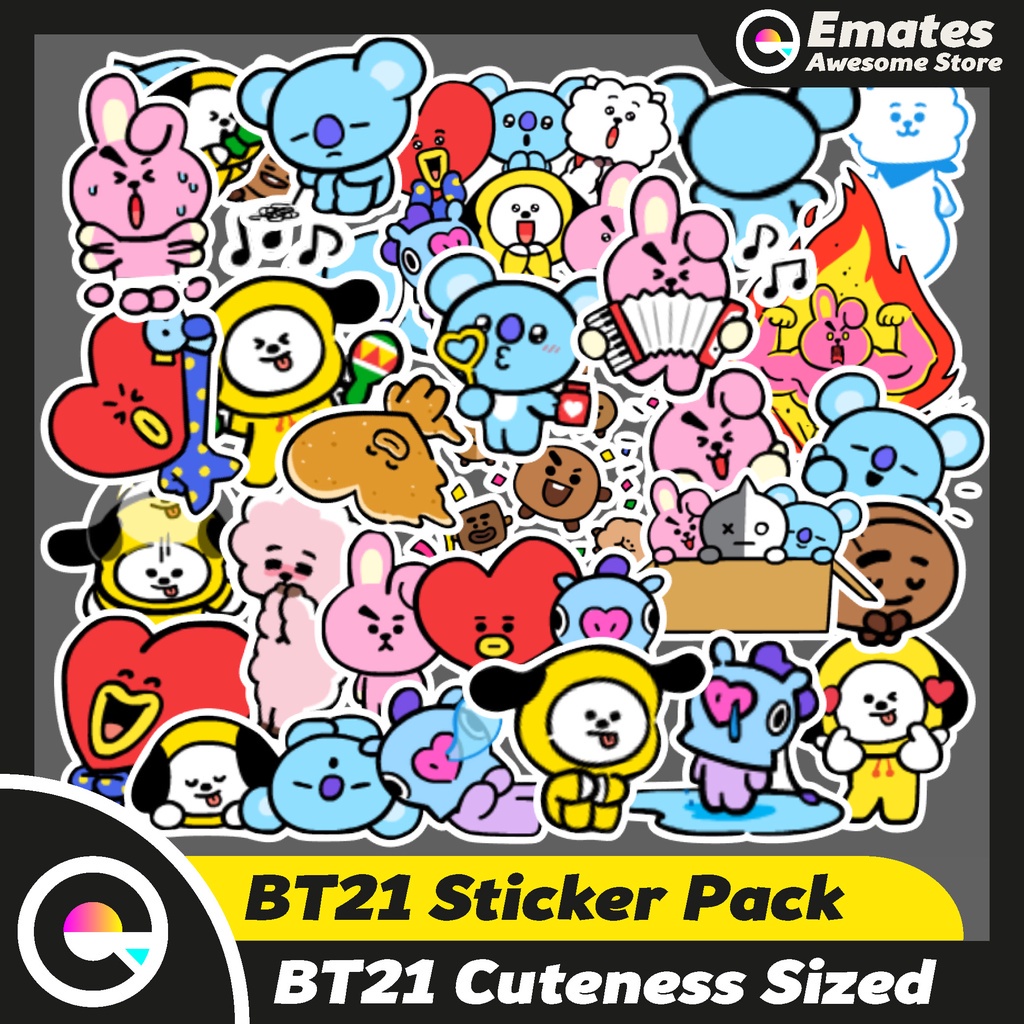 

[50pcs] Stiker Sticker BT21 Cuteness Size Stiker Pack Aesthetic Laptop Waterproof