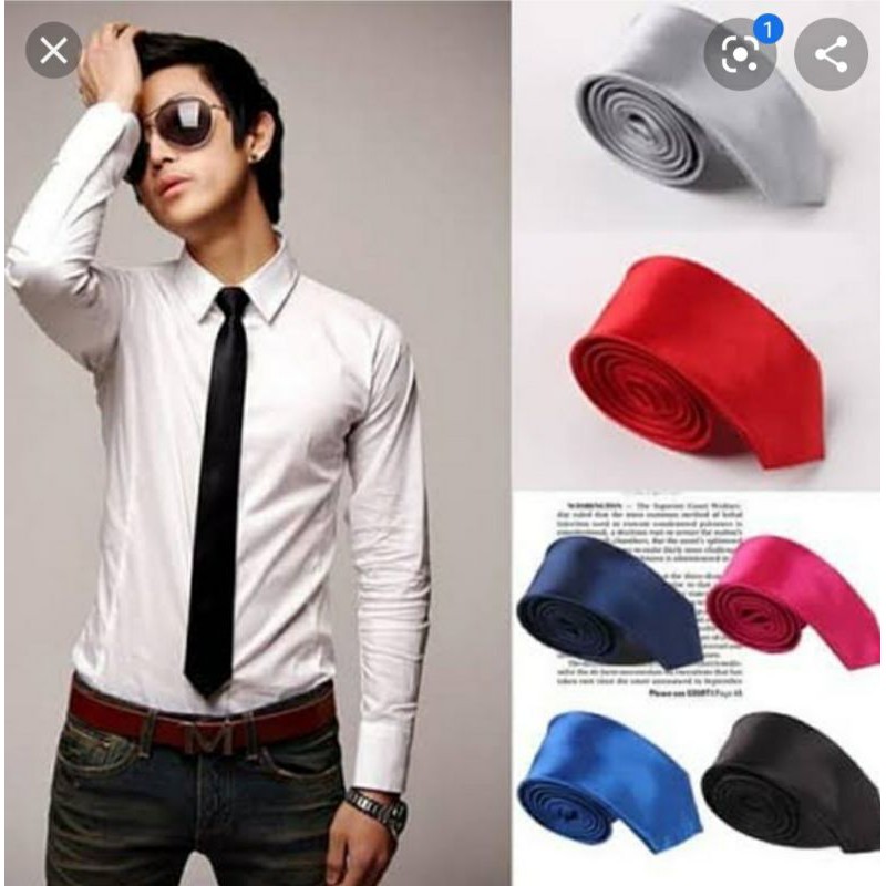 Dasi Panjang Slim 5cm polos gold tua muda dongker navy biru BCA Elektrik hijau muda tua biru tosca biru laut mocca green lime