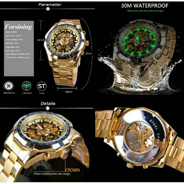 JAM ANALOG PRIA ORIGINAL FORSINING MEKANIK OTOMATIS...