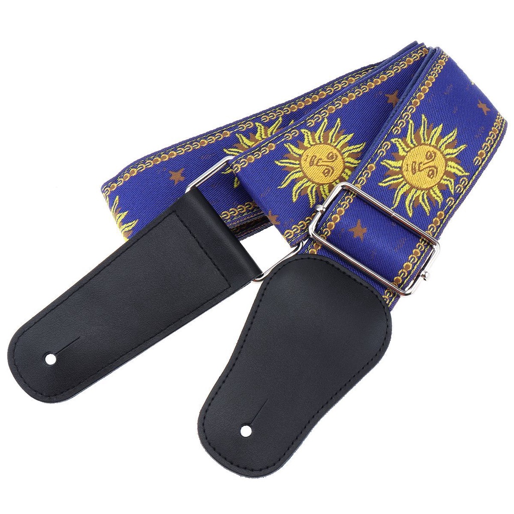 Strap Gitar Akustik / Elektrik / Bass Motif Bunga Matahari Bahan Kulit Asli Ukuran 168CM / 66.14 &quot;Sun Flower