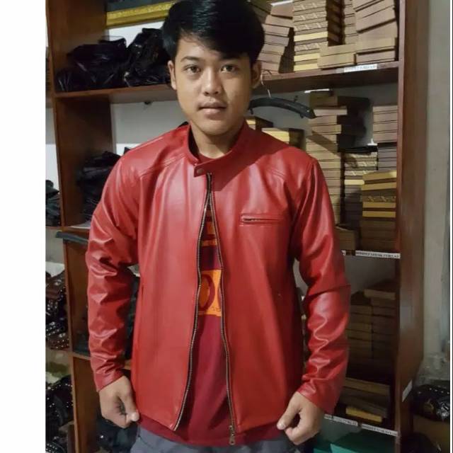 Jaket pria kulit merah hitam coklat jaket pria keren
