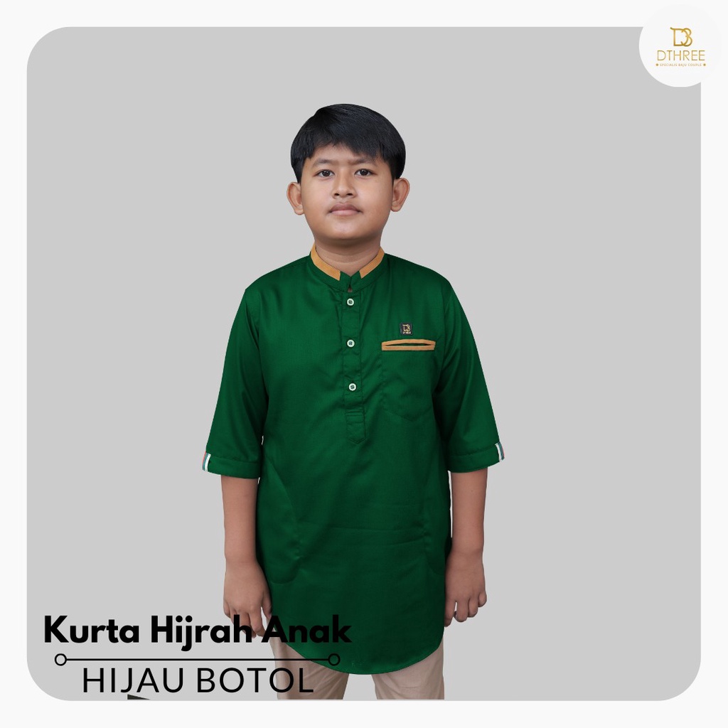 Baju Koko Kurta Hijrah Anak Syari Dari Katun Toyobo Fodu / Deluxe By Dthree [Hijau Botol]