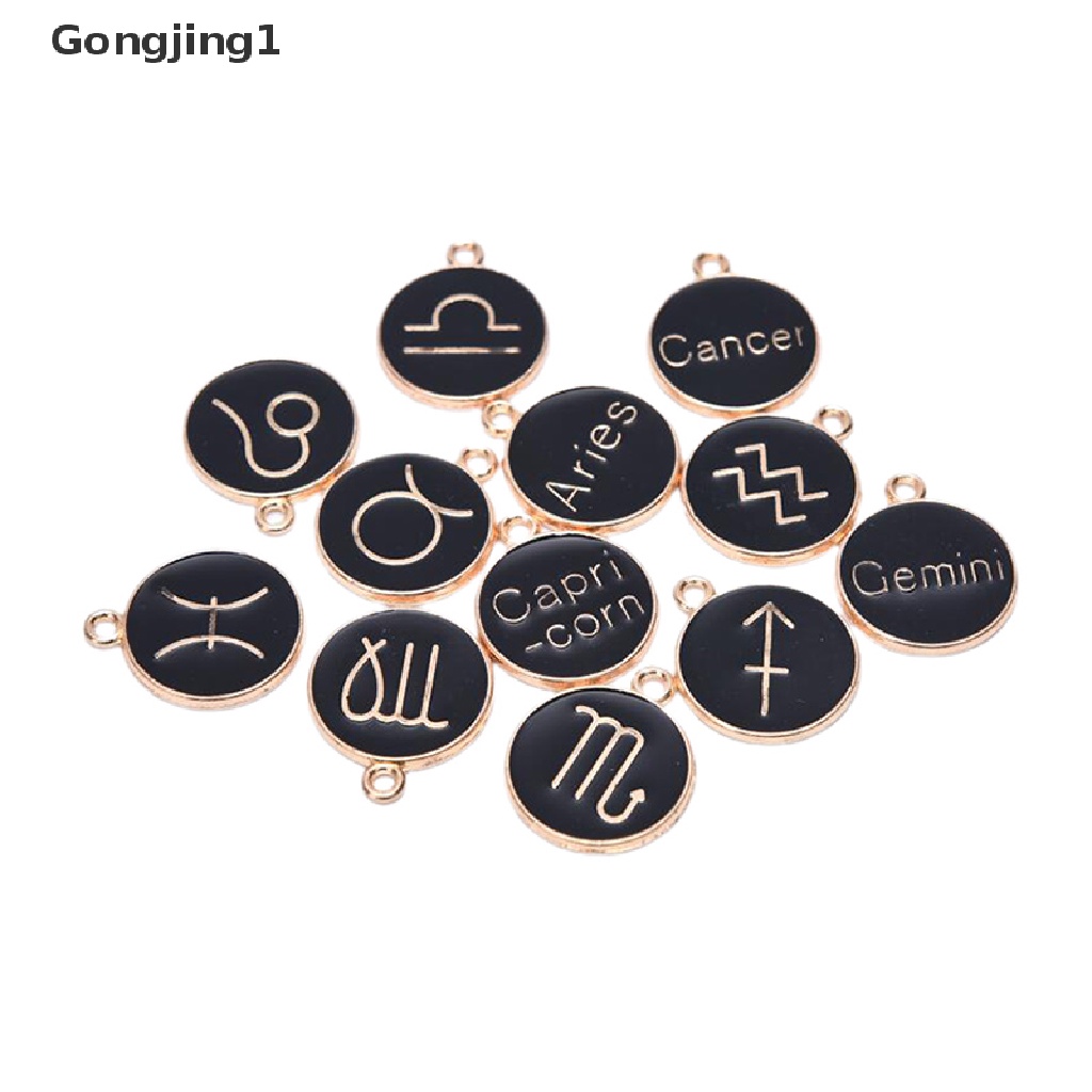 Gongjing1 12Pcs / Set Liontin Enamel Motif Rasi Bintang Untuk Aksesoris Perhiasan