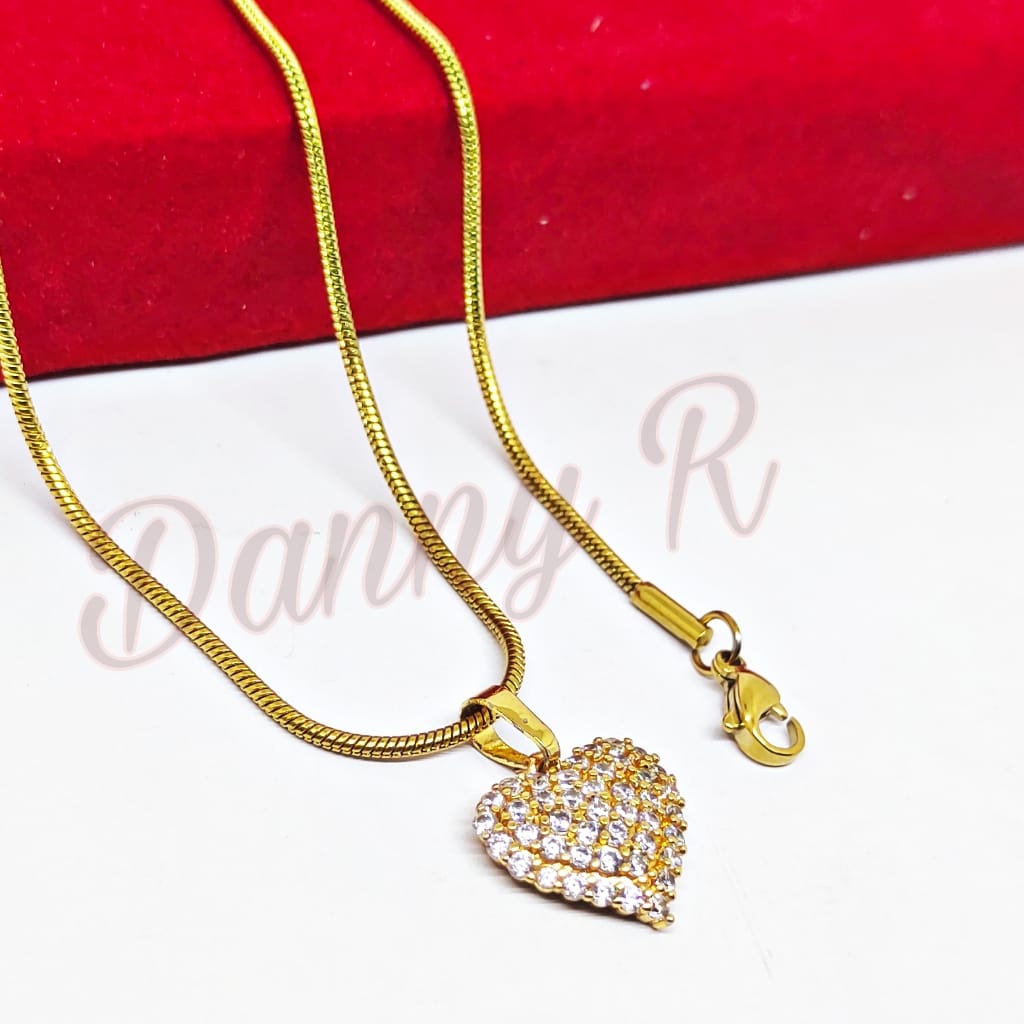 TERBARU Kalung Titanium Wanita Model Bulat Plus Liontin Hati