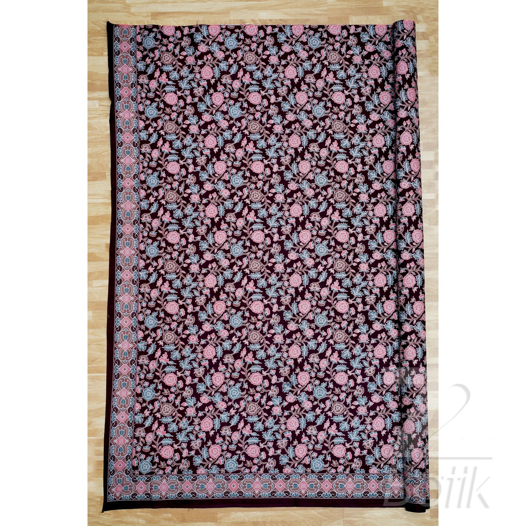 KAIN BATIK KATUN Premium Motif Kembang Warna Hitam Merah Muda 726596 Cap 72 Jarik Jarit Samping Kebat Panjang Batik Katun Modern Premium Bahan Seragam Batik Pernikahan Kantor Keluarga Murah Kamen Jadi Batik Bali Lembaran