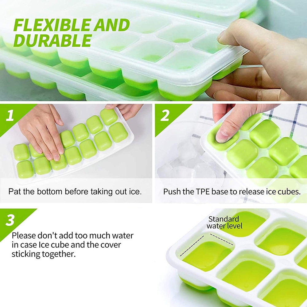 14 Grids Silicone Ice Cube Tray Mold With Clear Cover Popsicle Kichen Summer Mould Fruit Maker Home Freezer Accessories