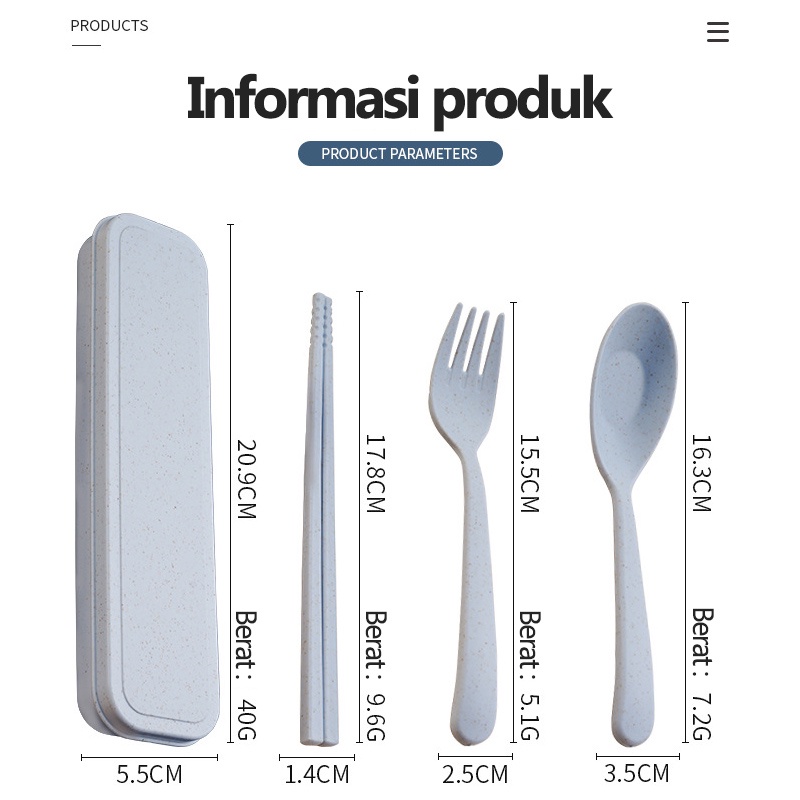 Set alat makan/Sendok korea set/Alat Makan Bahan Jerami Gandum/Sendok garpu sumpit set (B296)