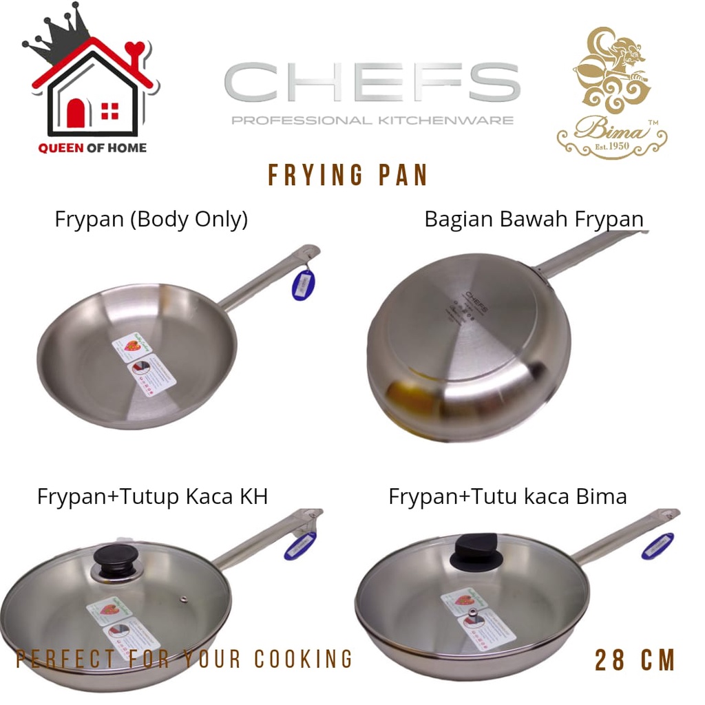 Bima Chefs Frying Pan 28cm Stainless Steel 304 Penggorengan BP1901528 Bima Wajan Penggorengan Induks