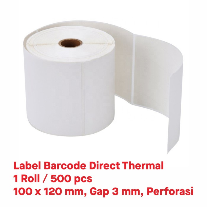 

Sticker Label Barcode Stiker Direct Thermal 10 x 12 cm 100 x 120 mm (1 Roll / 500 pcs)