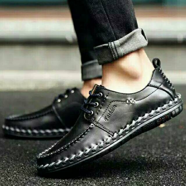 sepatu pria slip on, kulit asli, impor sepatu kulit