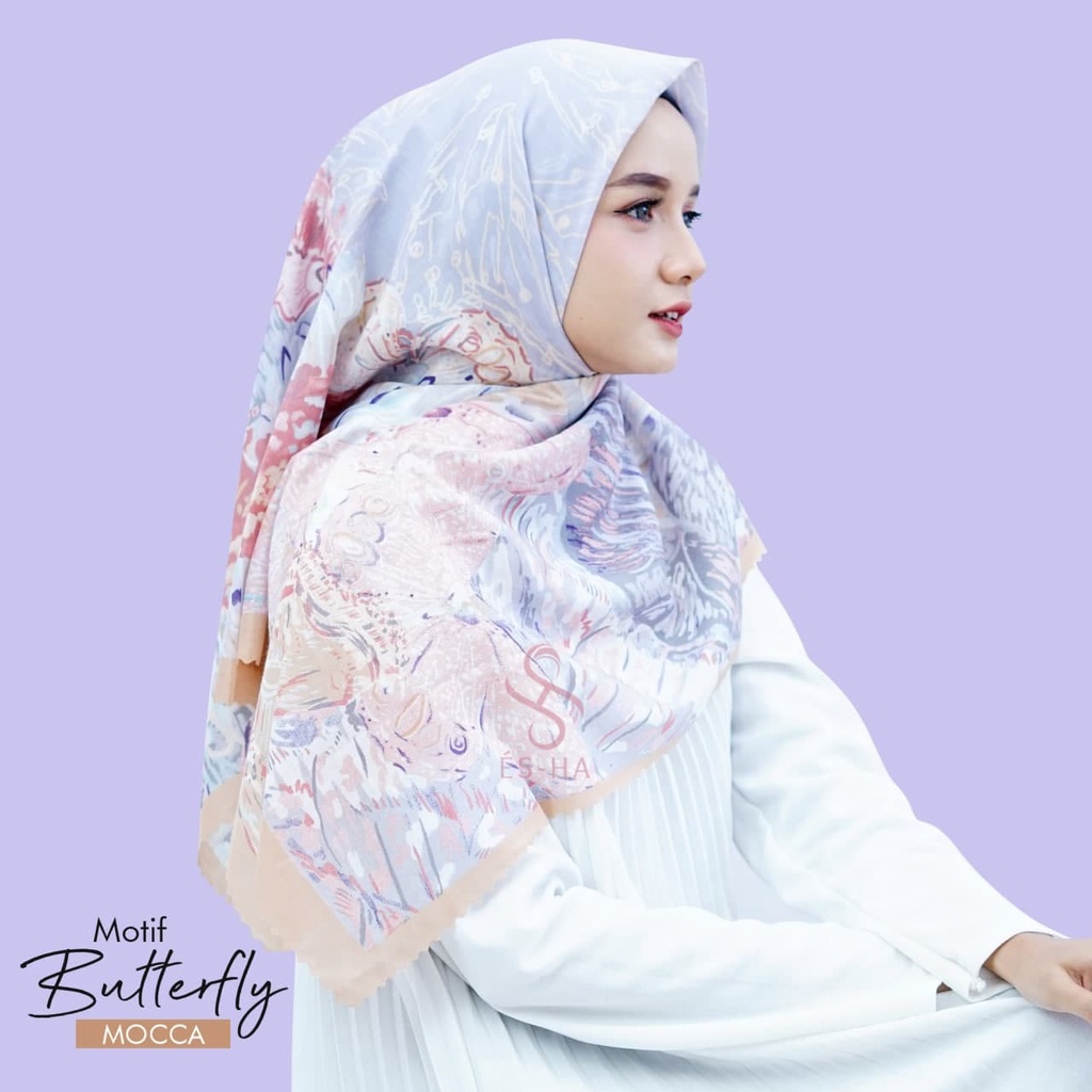 (PART 1) Series Hijab Motif Voal / Segiempat Motif Voal Premium Exclusive-BUTTERFLY MOCCA