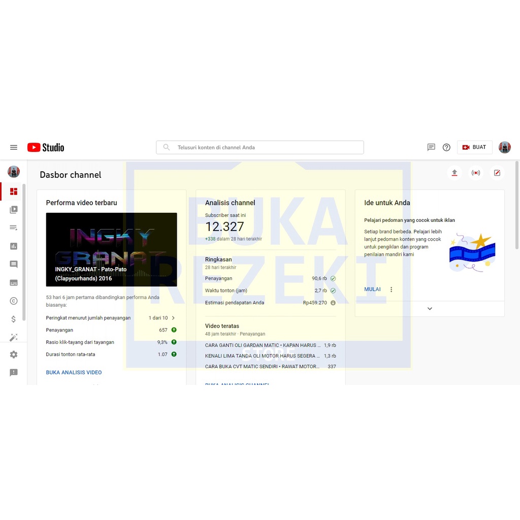 [SOLD] Akun Youtube Monetisasi Murah Subscriber 12rb sudah pin po