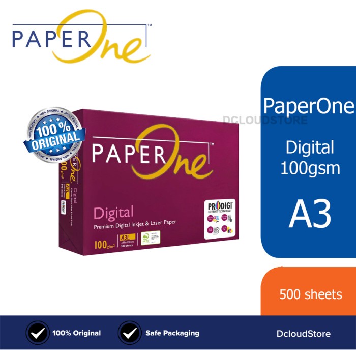 

Kertas HVS A3 - 100 Gram Paper One Digital Inkjet & Laser Paper