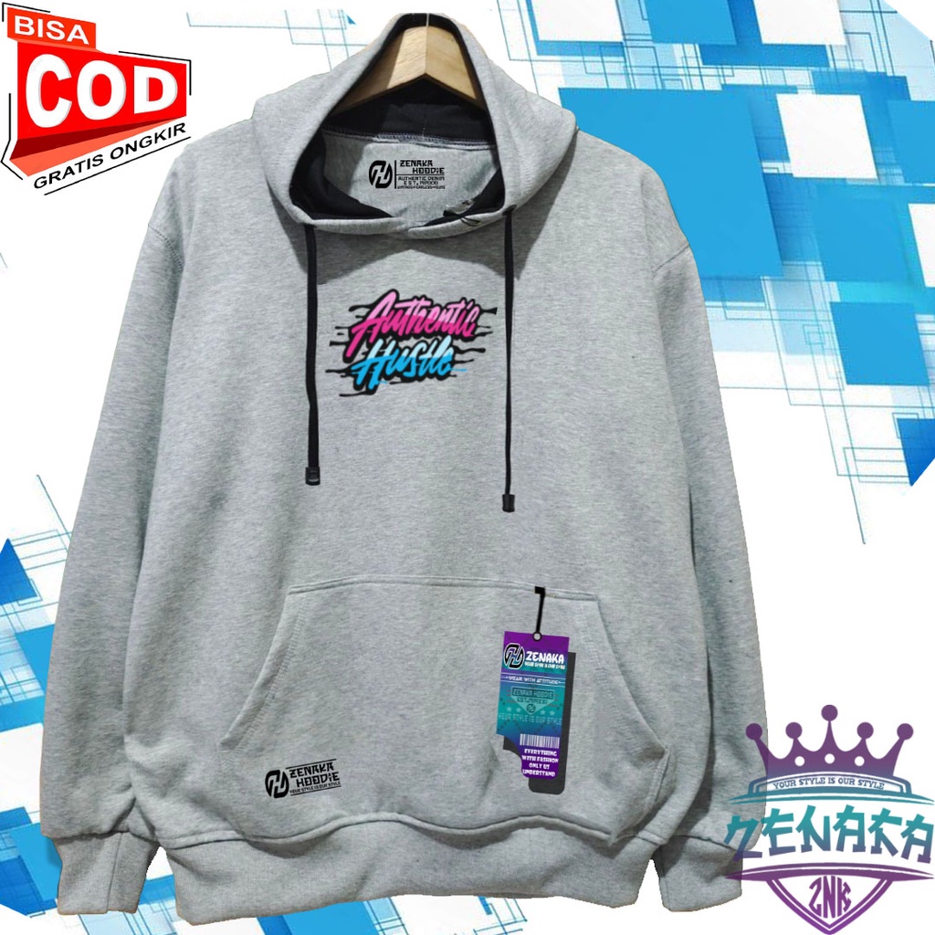 Sweater pria distro keren Zenaka Hoodie pria distro aesthetic graffity simple warna abu paralon Jaket pria terbaru 2022 keren Suiter cowok terbaru 2022 tebal Hodie pria hitam distro sablon authetntic hustle-ABU ABU