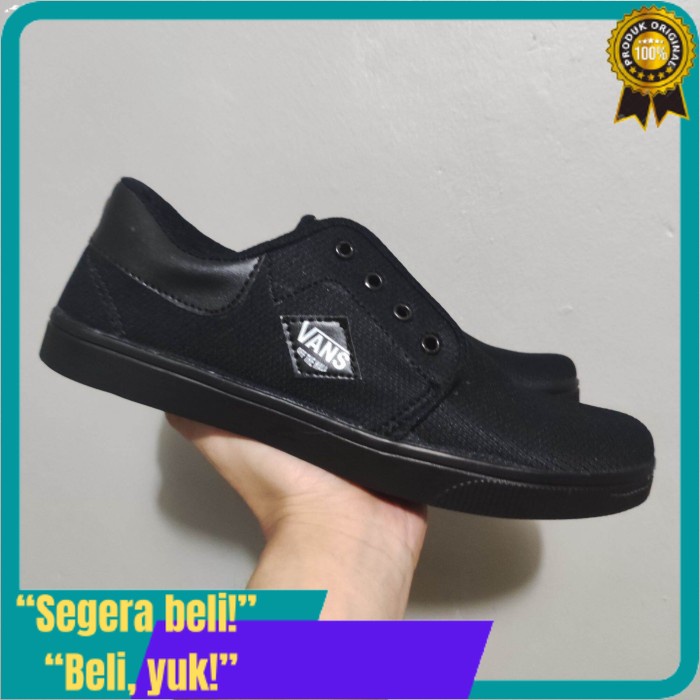 [COD] 11S sepatu casual pria cowok cowo dewasa sekolah kets hitam polos full - tali hitam, 41 "TERJA