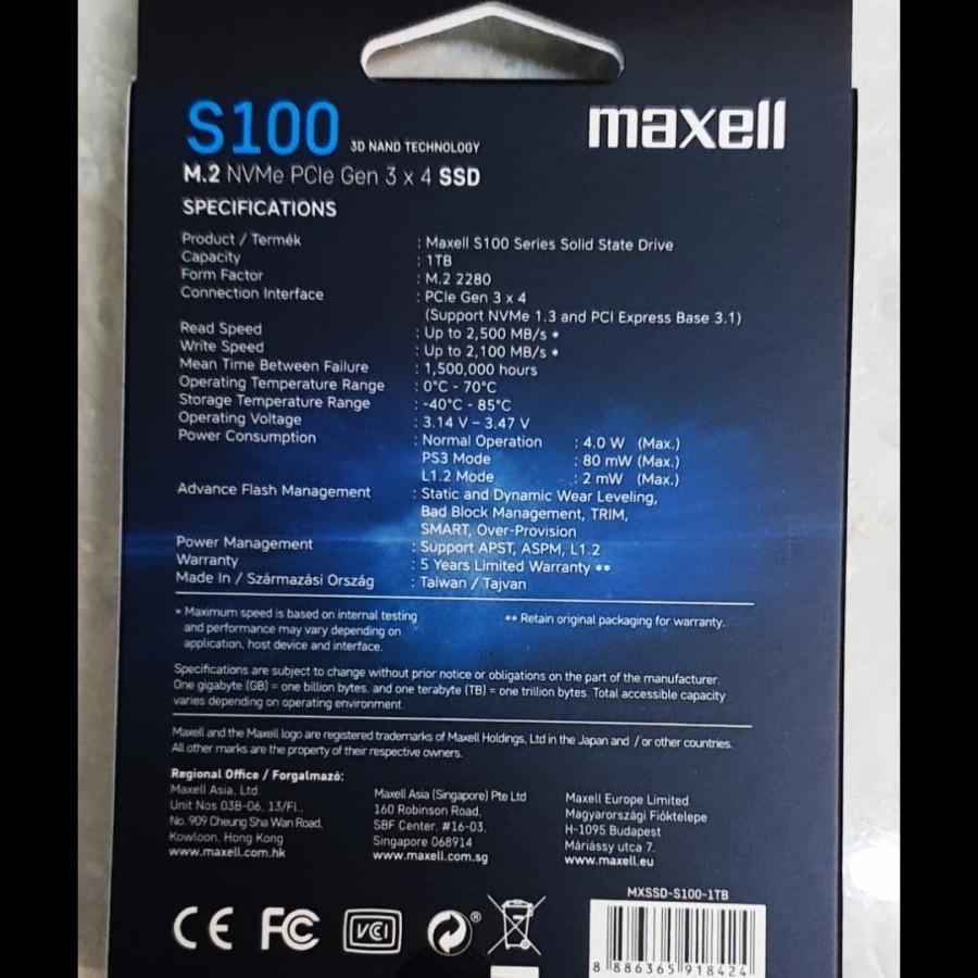 SSD MAXELL 1TB M.2 NVME Read and Write Speed 1.000GB Up to 2.5k Mb/s