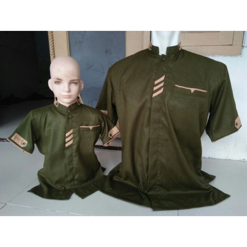 Koko couple warna hijau ARMY couple ayah anak lengan pendek bahan katun