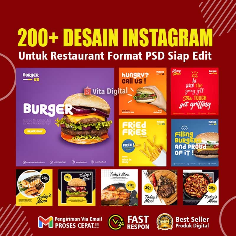 200+ Desain Post Instagram Restaurant Editable PSD