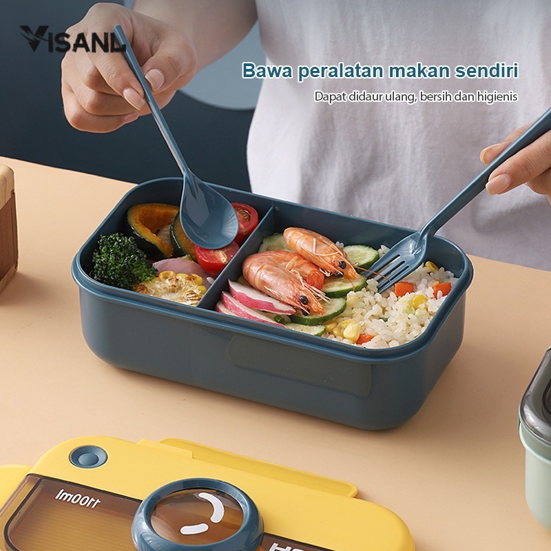 Lunch Box Bento / Kotak Makan / Jerami Kotak Bekal Bersekat / Anti Bocor + Sendok Dan Sumpit memiliki