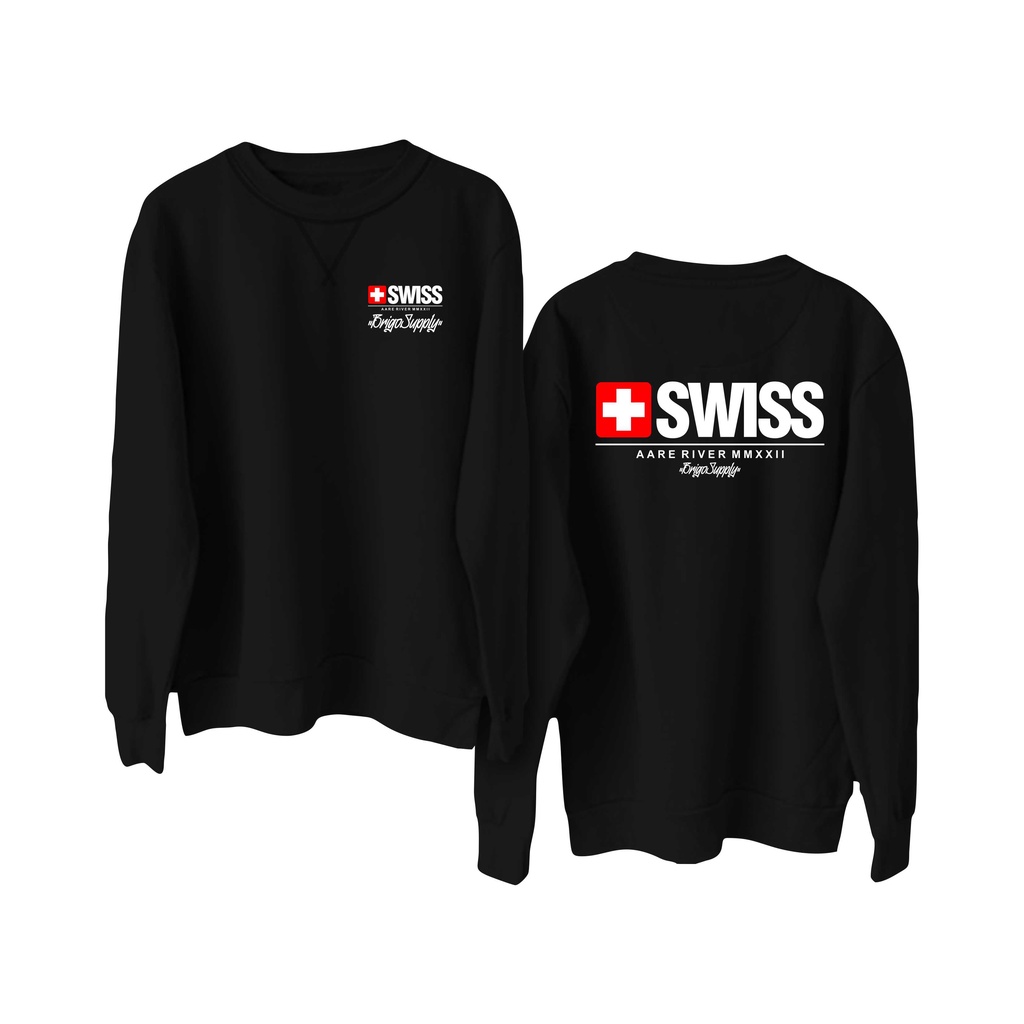 BRIGO Basic Sweatshirt  Swiss II Sweater Crewneck BRIGO Swiss Sablon DTF Fleece Cotton II SIZE M-XXL (Pria &amp; Wanita) Free stiker&amp;Gantungan Kunci