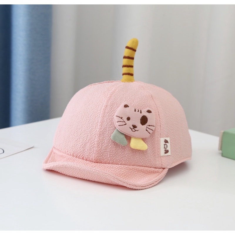 Topi Baseball Anak Bayi Balita Model Kucing Ekor Import Untuk Anak Laki Laki Anak Perempuan-Pink
