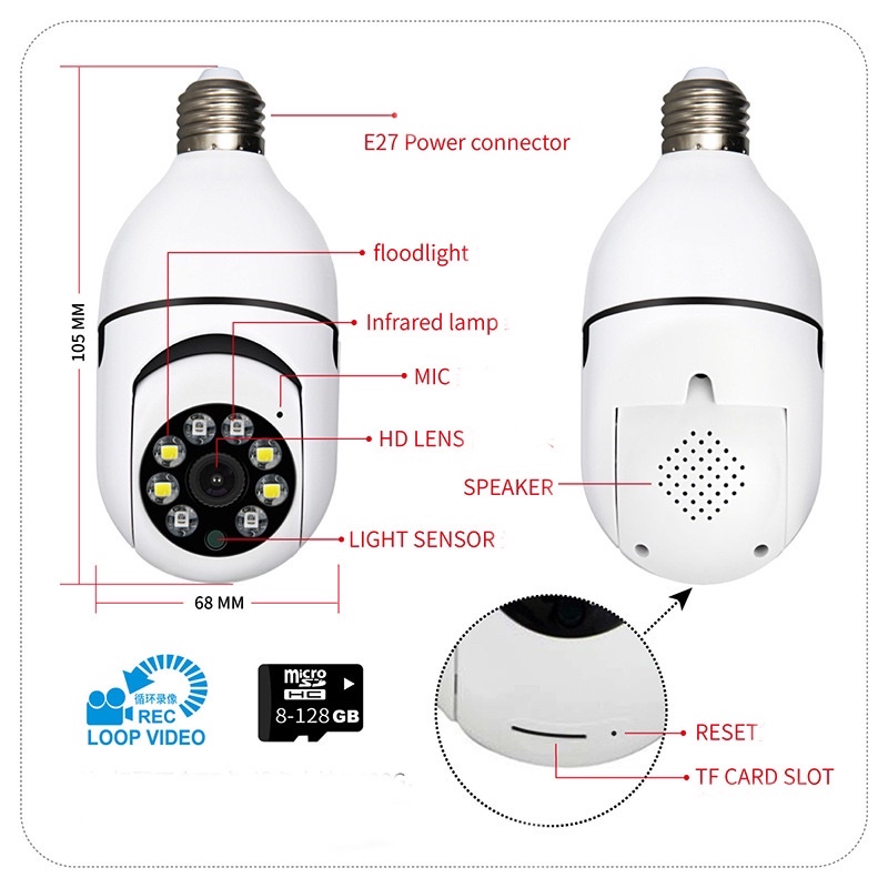 Ip Camera Wireless CCTV WIFI Full HD 1080p - Kamera Cctv Ip Wifi Hd 8MP 1080p Panoramic 360 Derajat Bentuk Lampu Bohlam    Aplikasi V380 Pro / Kamera Cctv Wifi Komunikasi 2 Arah HD 1080P 2MP Aplikasi Yiiot / Cctv Ip Cam Wireless 1080P Baby