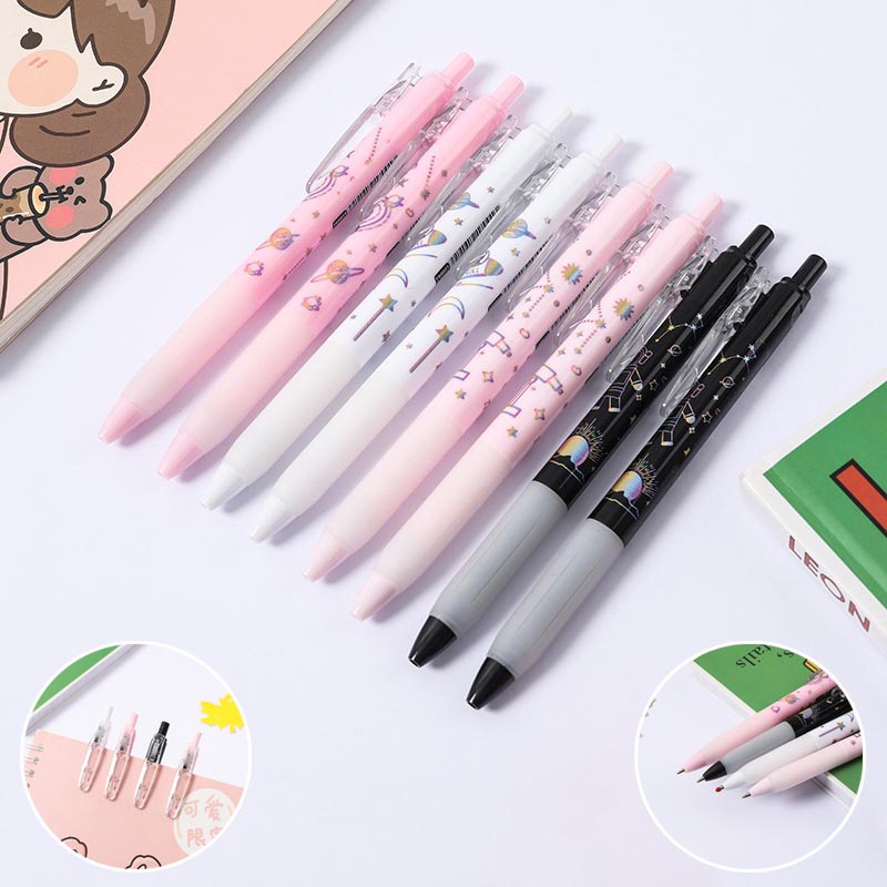 5 Pcs Star Astronaut Beat Bullet Gel Pen Black 0.5mm Press Pen Gel Pen Student Office Stationery